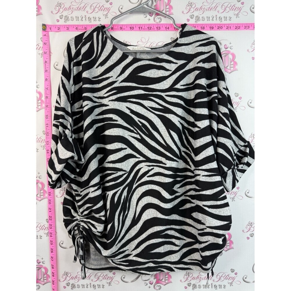 APRICOT T-shirt tie up pulls animal Zebra Print Dolman Top - Black & grey White